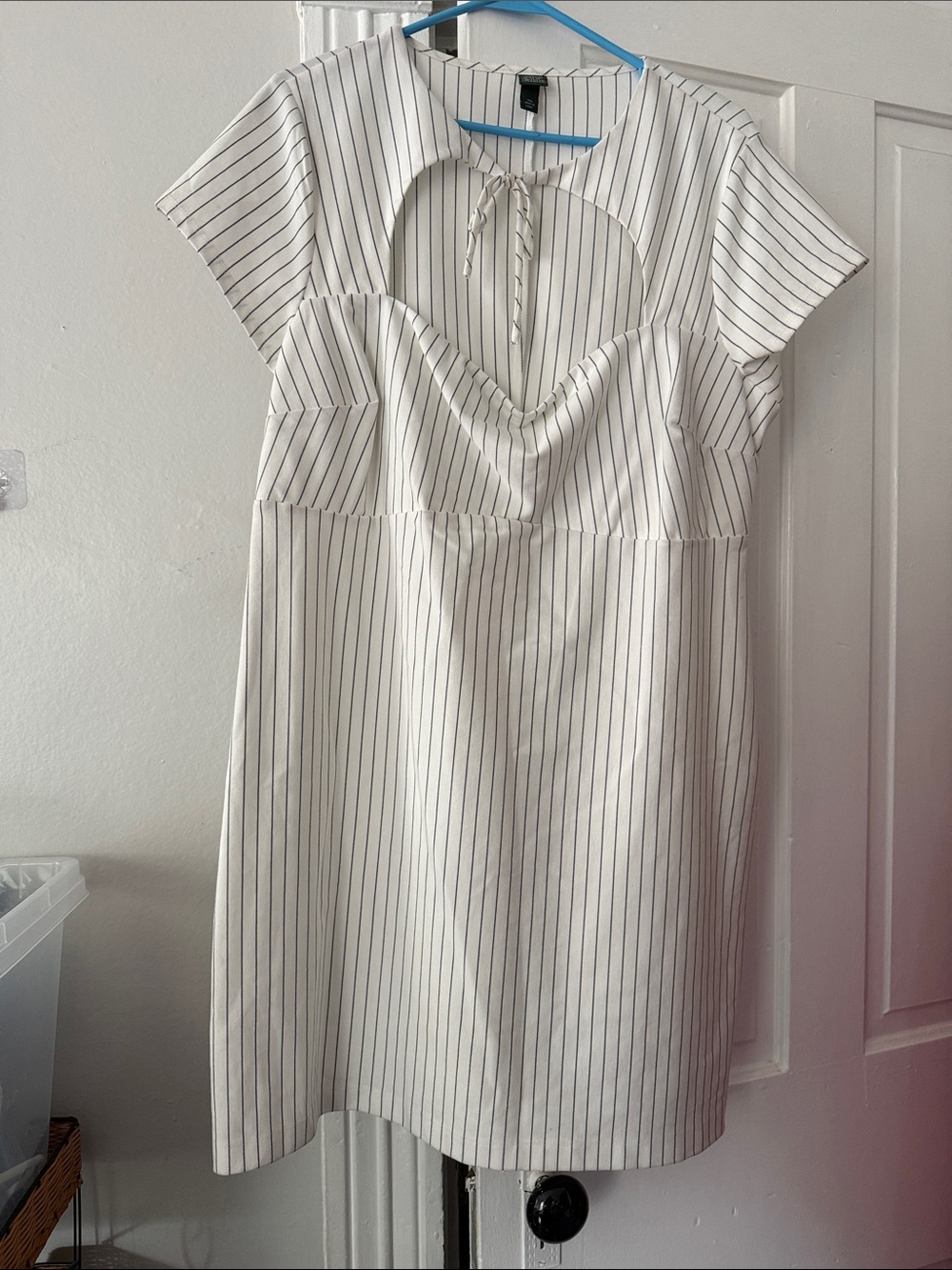 wild fable White Mini Dress with Black Pinstripes and Front Cutout
